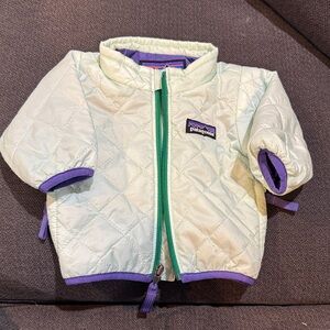 Patagonia Infant Quilted Jacket in Light Green and Purple